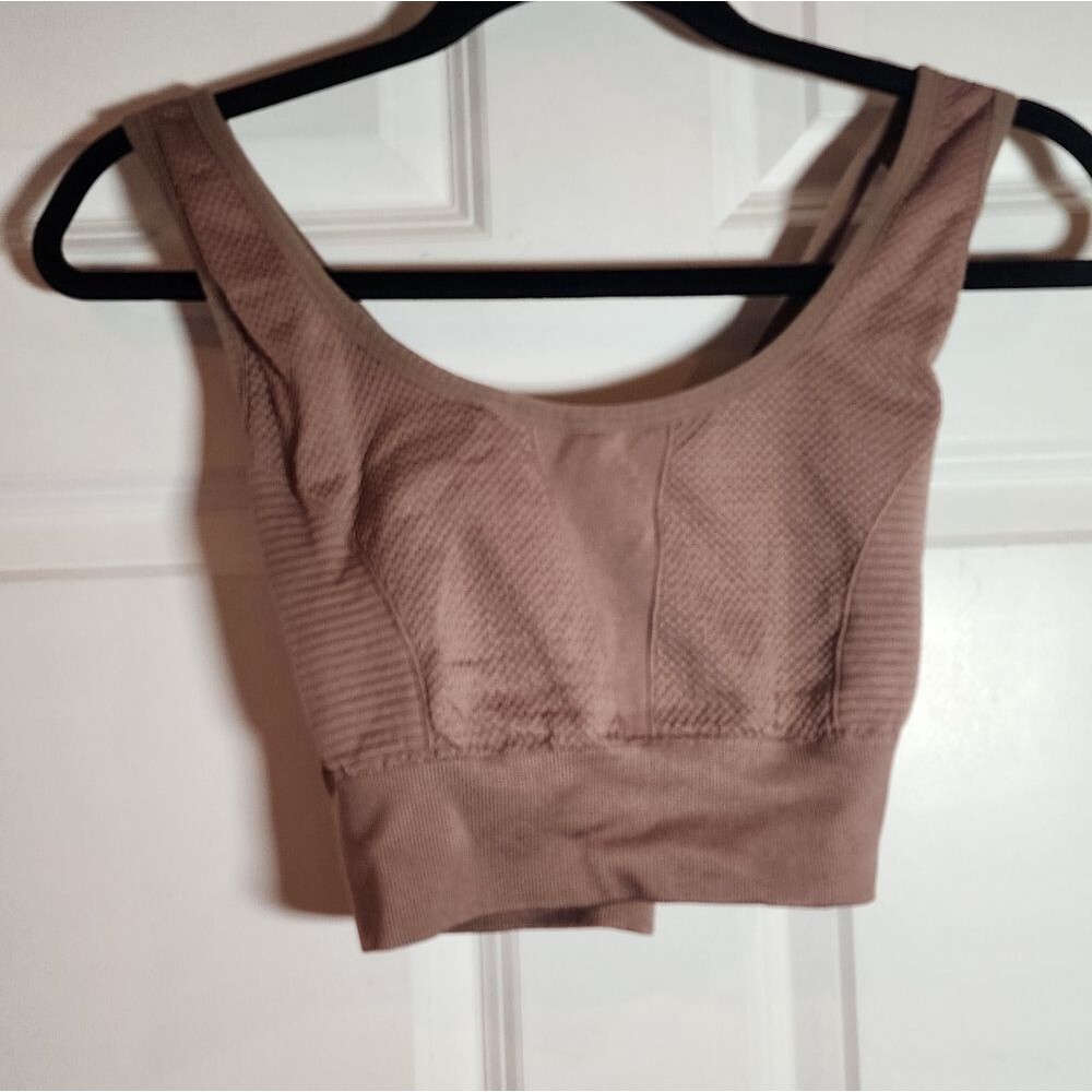Brown Textured Sports Bra No Padding M